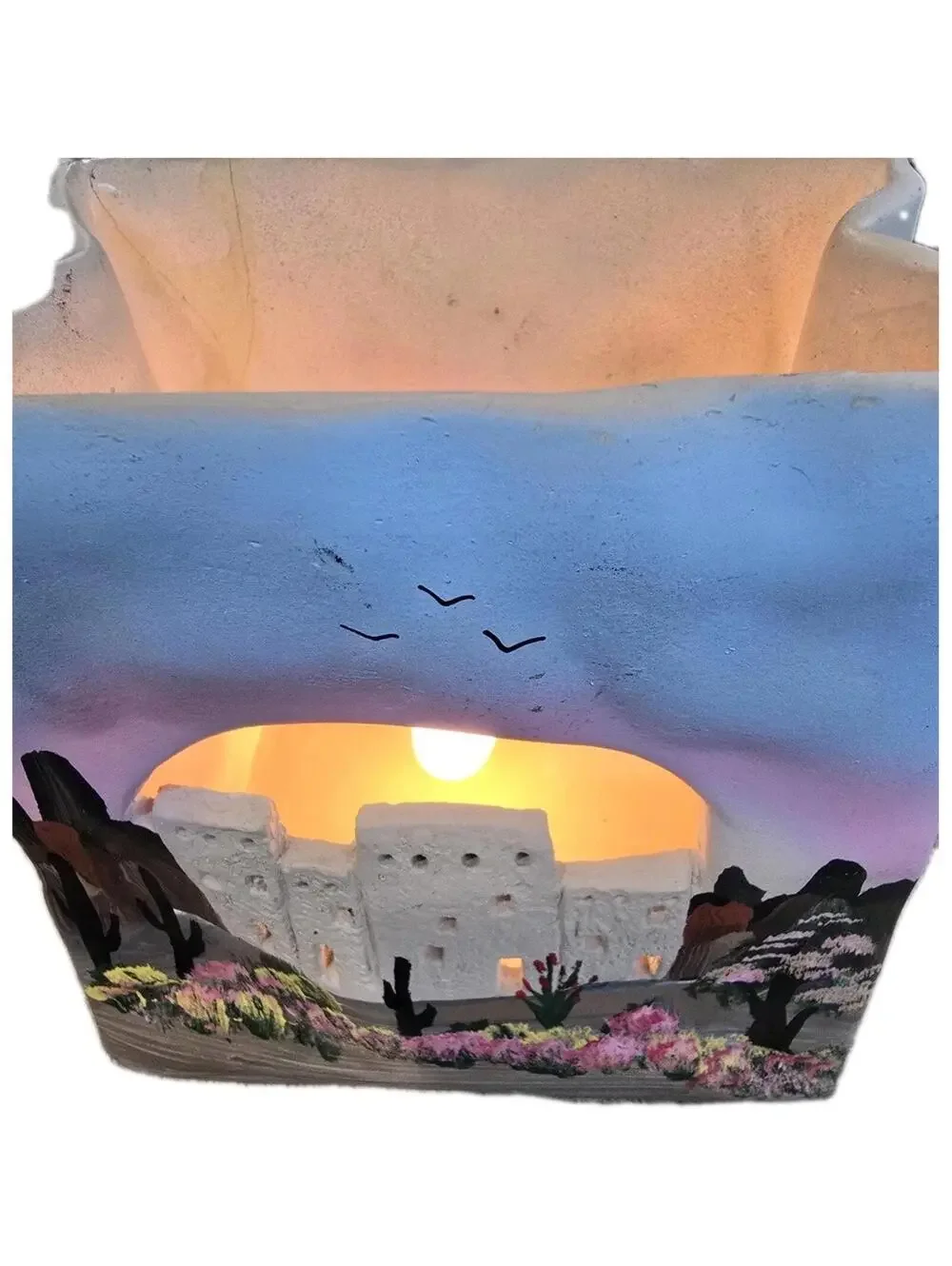 Southwest Design Pottery Accent Light Handpainted Houses W/Light READ